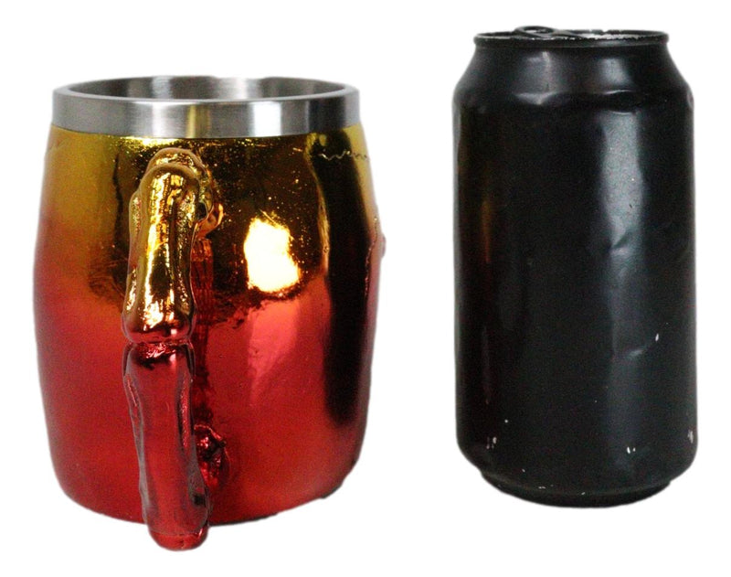 Metallic Gold And Red Alien UFO Jointed Skull Grinning Coffee Mug Macabre Decor