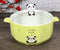 Ceramic Yellow Lovely Panda 30oz Noodle Dessert Food Bowl W/ Glass Lid