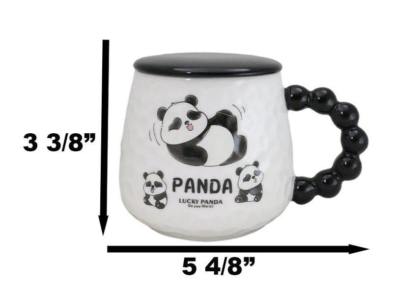 Ceramic Cute Lucky Panda Bear Cartoon With Lid And Panda Head Spoon Mug Cup