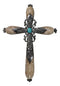 Western Fleur De Lis Floral Tooled Silver Scroll Filigree Turquoise Wall Cross