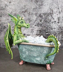 Amy Brown Whimsical Green Diva Dragon Immersing In Bubbly Bath Tub Figurine