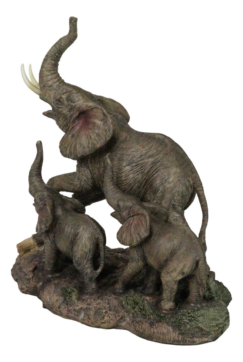 Triumphant Entry Safari Elephants Father And 2 Calves On Forest Floor Figurine