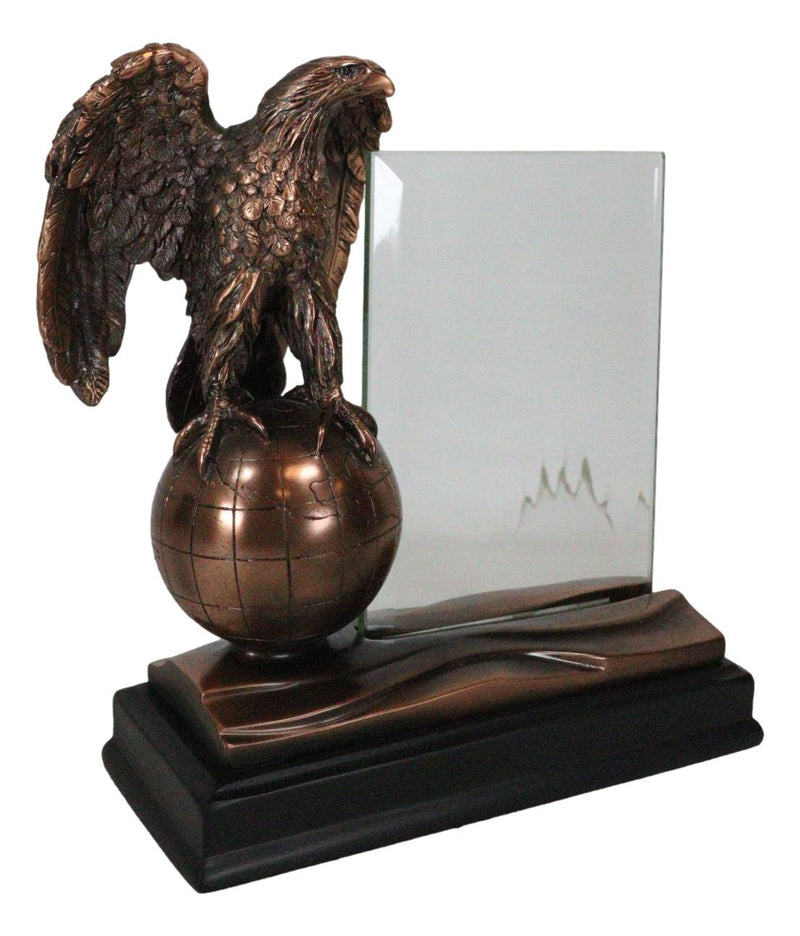 American Bald Eagle Perching On Atlas Globe Picture Frame Bronzed Resin Figurine