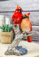 Northern Male and Female Red Cardinal Birds Perching On Tree Branch Figurine