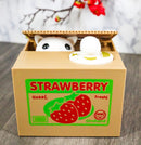 Whimsical Strawberry Feline Kitty Cat Coin Grabber Money Bank Box Sculpture