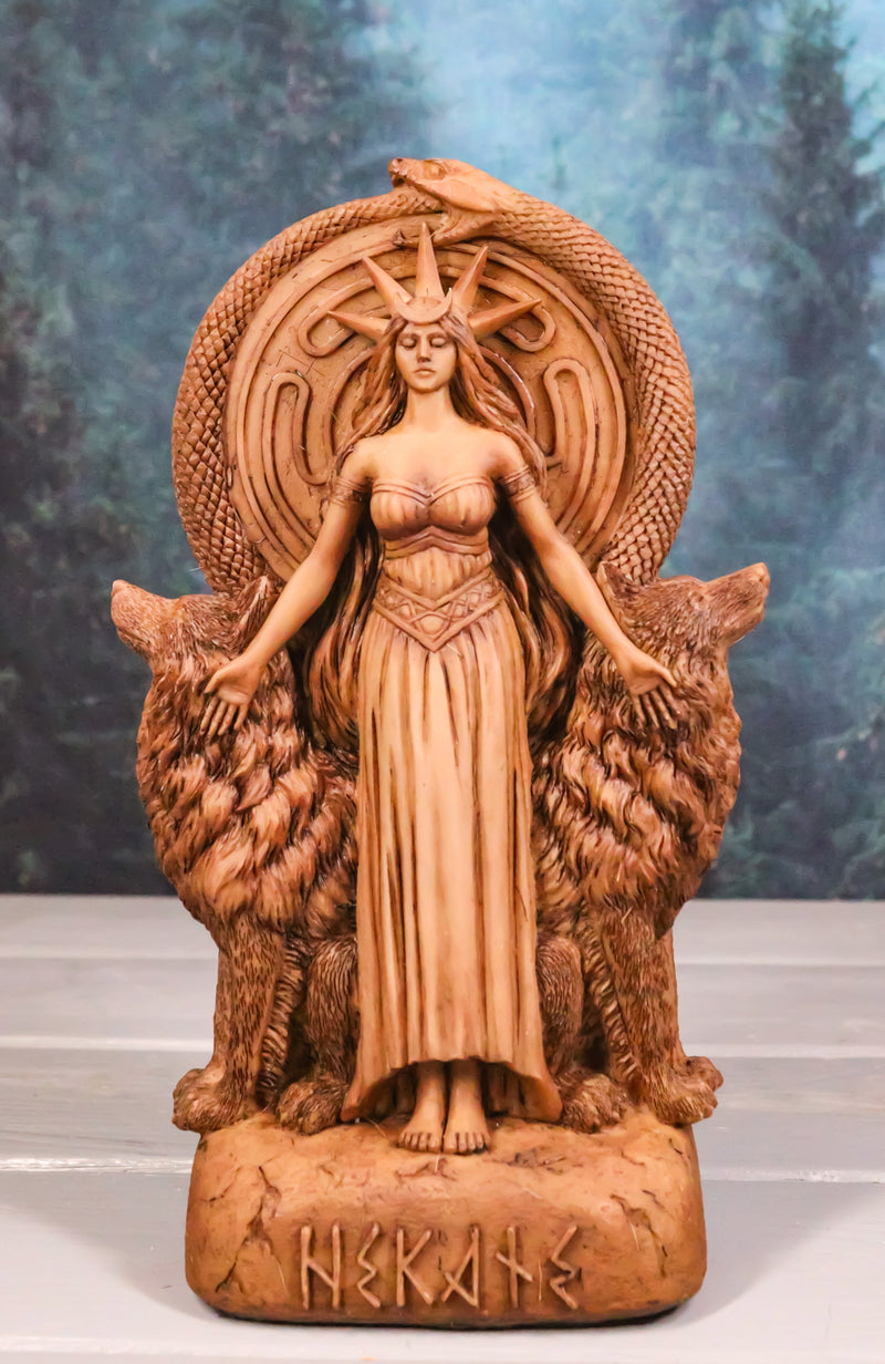 Red Clay Finish Pagan Wicca Deity Hecate With She Dogs Triple Goddess Figurine