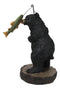 Whimsical Rustic Forest Black Bear Catching Largemouth Bass Fish Figurine