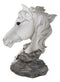 Wild and Free White Stallion Equine Horse Bust On Rocky Pillar Base Figurine