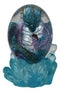 Blue Fossil Dragon Hatchling Sleeping in Faux Crystal Acrylic Glass Egg Figurine