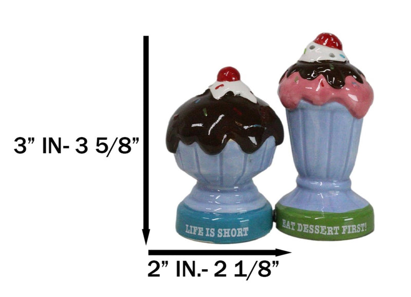 Dessert Ice Cream Fudge Sundae With Cherries Ceramic Salt and Pepper Shaker Set