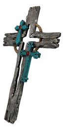 Rustic Western Faux Distressed Wood Rope Wreath Turquoise Layered Wall Cross