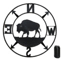 Bison Buffalo with N-S-E-W Compass Cardinal Directions Metal Wall Circle Sign