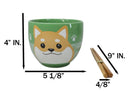 Green Japanese Shiba Inu Dog Ceramic Donburi Ramen Soup Bowl With Chopsticks Set