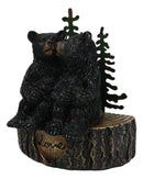 Rustic Black Bear Couple Kissing On Love Tree Ring with Pine Trees Figurine