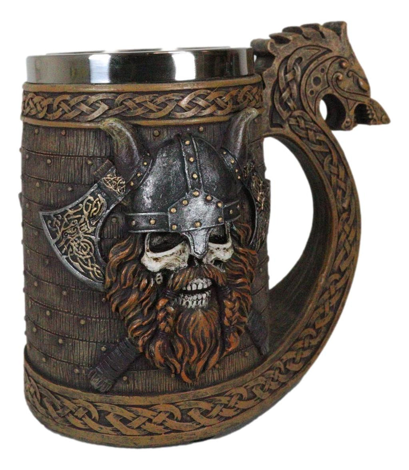 Viking Berserker Skull With Horned Helmet And Axes Dragon Longship Large Mug