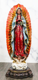 Colorful Devotional Blessed Virgin Our Lady of Guadalupe Statue With Ornate Base