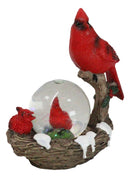 Red Cardinal Bird On Tree Branch Nest With Chicks Water Globe Mini Figurine