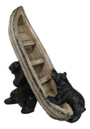 Western Rustic Forest Black Bears Moving A Canoe Boat To The River Figurine