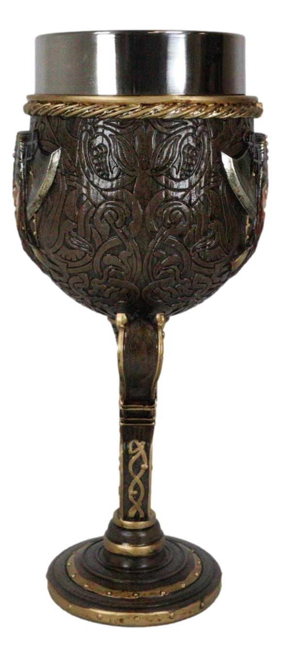 Viking Berserker Warrior Wine Goblet Chalice With Dragon Longship Boat Stem