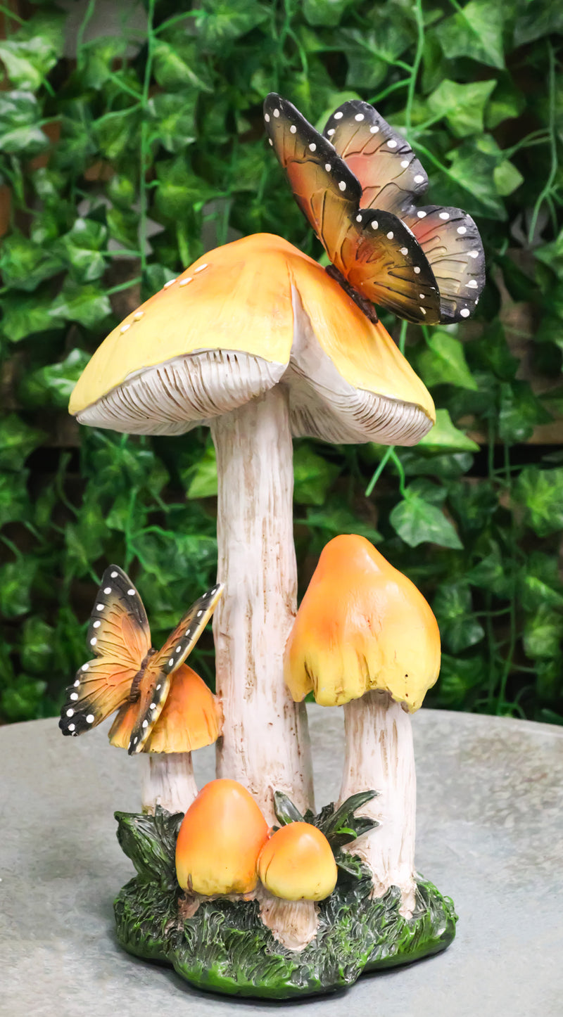 Enchanted Fairy Garden Yellow Toadstool Mushrooms Monarch Butterflies Figurine