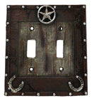 Set Of 2 Rustic Western Star Lucky Horseshoes Double Toggle Switch Plate Covers