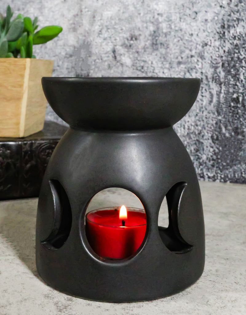 Black Wicca Triple Goddess Moons Ceramic Votive Candle Essential Oil Warmer