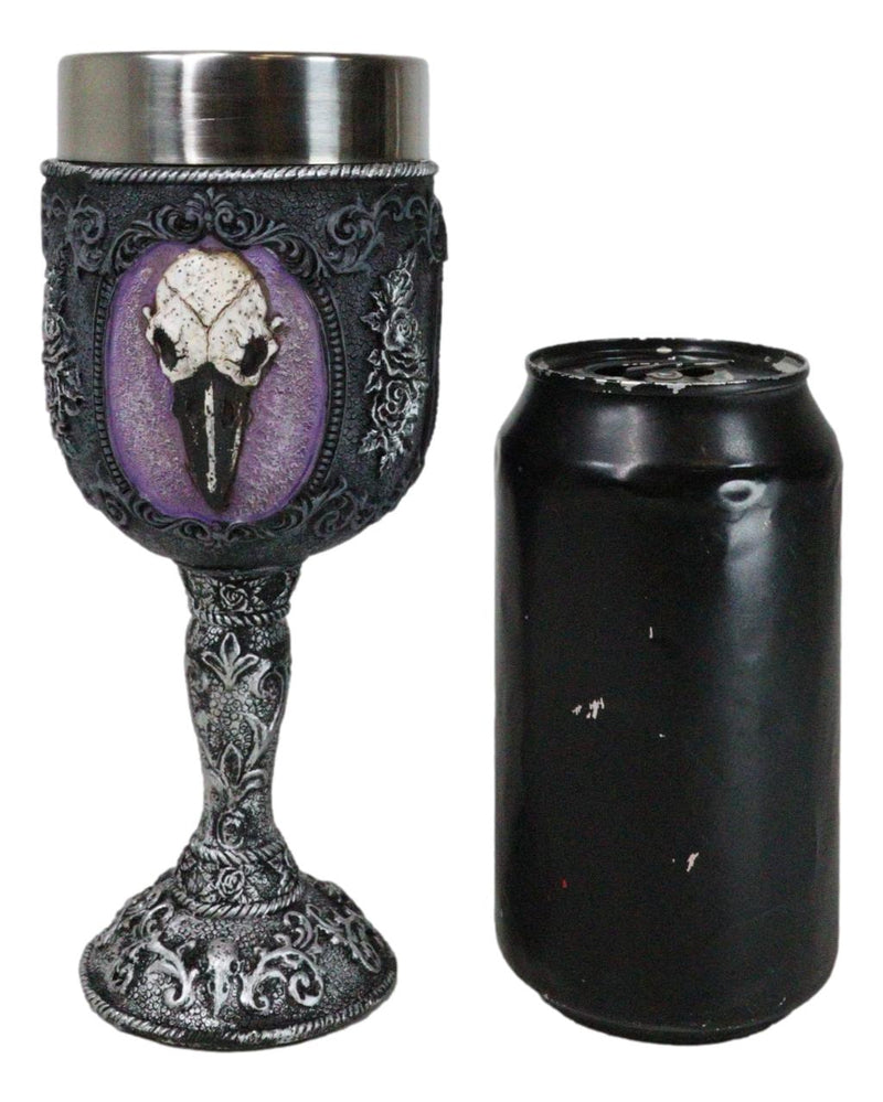 Gothic Cameo Raven Crow Skull Tribal Knotwork With Blooming Roses Wine Goblet