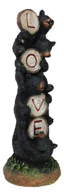 Rustic Forest Stacked Black Bear Cubs Holding Love Wood Slices Sign Figurine