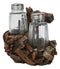 Western Wild And Free Faux Wood Tree Logs Horse Bust Salt Pepper Shakers Holder