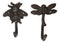 Cast Iron Rustic Bee Ladybug Butterfly and Dragonfly Bugs Wall Hooks Set Of 4