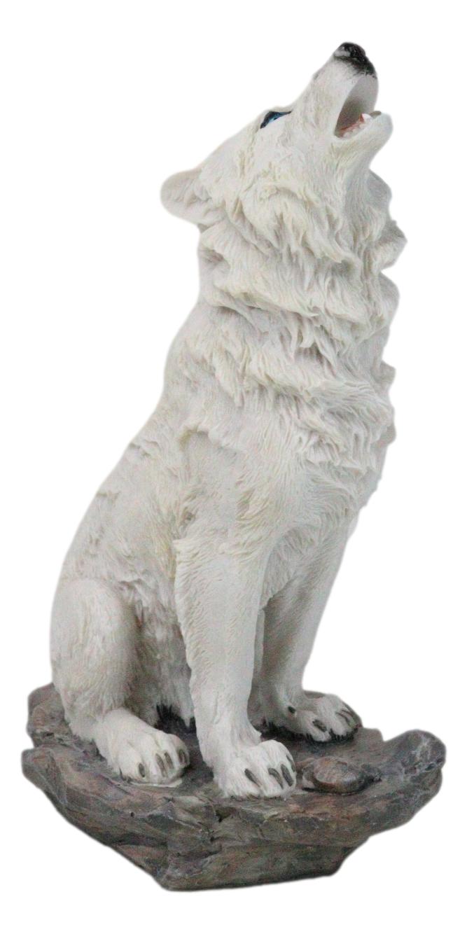 Winter Woodlands Tundra Snow White Albino Wolf Howling at The Moon Figurine