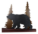 Rustic Western Black Bear Roaming Pine Forest 4 Pegs Wooden Wall Hooks Plaque