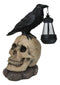 Ebros Edgar Corvus Raven Perching On Rose Skull Statue With Solar LED Lantern Light