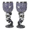 Set Of 2 Gothic Death's Desire Silver Scrollwork Victorian Skull Wine Goblets