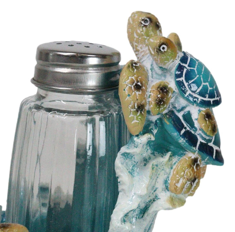 Nautical Marine Reef Sea Turtles Over Waves Salt And Pepper Shakers Holder Set