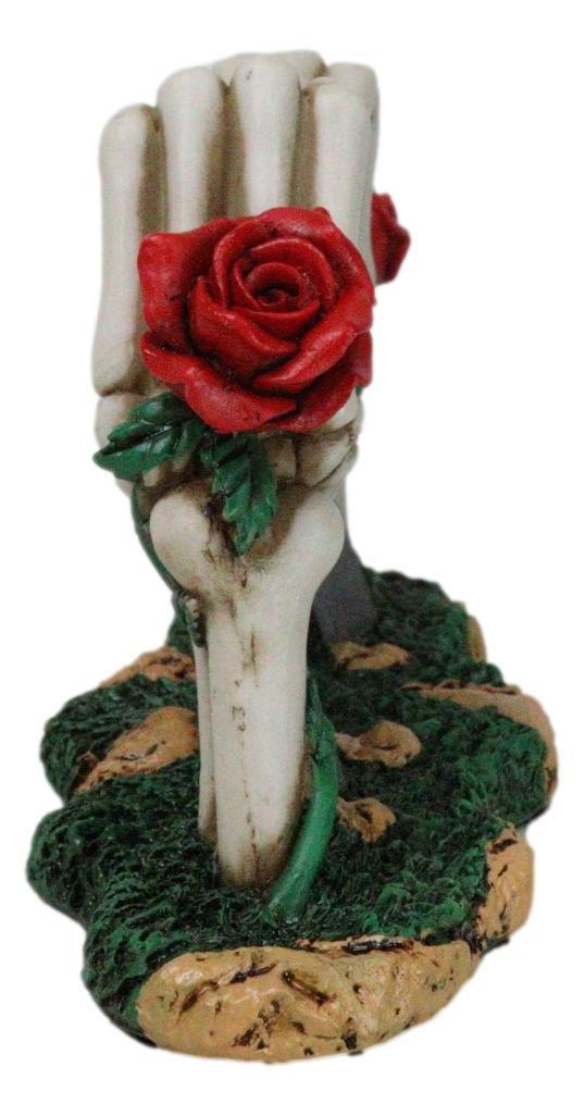 Red Roses Love Never Dies Skeleton Hand Heart Tombstones Cake Topper Figurine