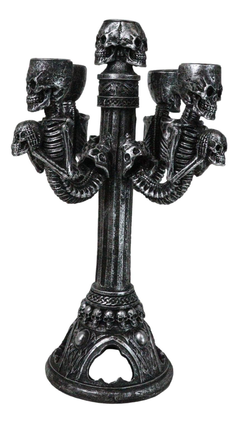 Graveyard Skulls & Skeleton Spine Bones Candelabra Penta 5-Candlestick Holder