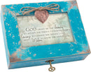 God Grant Me Serenity Courage Wisdom Locket Heart Teal Wood Musical Trinket Box