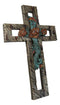 Rustic Western Faux Wooden Turquoise Roses Floral Motif Layered Wall Cross Decor