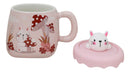 Bunny Rabbit Toadstool Mushrooms Pink Ceramic Mug With Silicone Lid And Straw