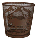 Rustic Deer Moose By Pine Forest Mountains Metal Wire Waste Basket Trash Bin