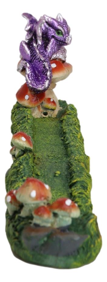 Purple Baby Dragon On Toadstool Mushroom Pasture Greens Incense Burner Figurine