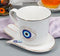 White Evil Eye Of Providence Hamsa Palmistry Hand Palm Mug Cup With Saucer Set