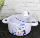 Ceramic Lilac Calico Cat Sea Diver 30oz Noodle Dessert Food Bowl W/ Glass Lid