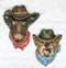 Set of 2 Western Cowboy Bulldog Dog and Bull Cow Hats and Scarves Wall Plaques