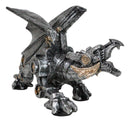 Roaring Steampunk Silver Robotic Cyborg Winged Geared Clockwork Dragon Figurine