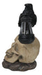 Ebros Edgar Corvus Raven Perching On Rose Skull Statue With Solar LED Lantern Light