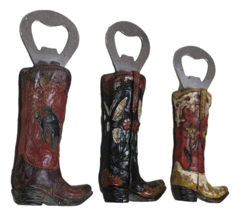 Pack Of 3 Western Rustic Faux Leather Cowboy Boots Hand Beer Bottle Openers