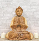 Acacia Wood Large Meditating Buddha Gautama Amitabha In Prayer Statue 21"H