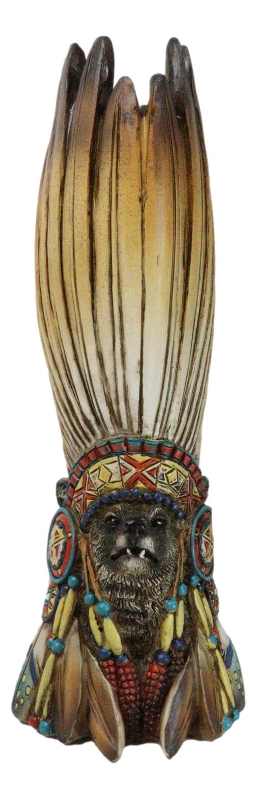 Southwestern Native American Alpha Wolf Chieftain with Roach Headdress Vase